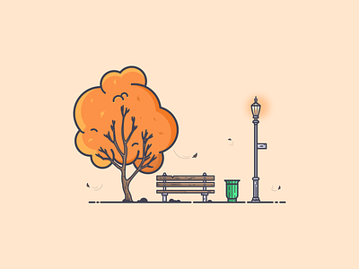 Park in Autumn autumn autumn leaves bench central park colors dribbble invite dribbble invite giveaway flat illustration graphic art graphic design illustration illustration art lamppost minimal new york city park tree ui vector warm colors