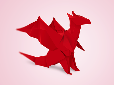 Red Dragon Illustration dragon folded illustration origami pink red red dragon