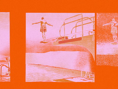 Heat Of The Moment accident bright collage color design diver diving board heat lo-fi pink pool process summer texture vintage