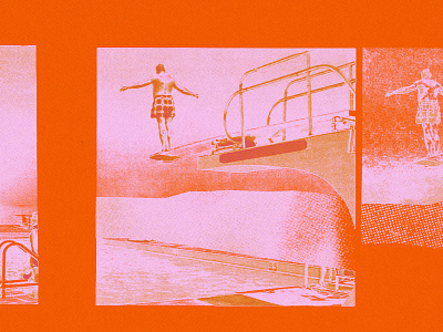 Heat Of The Moment accident bright collage color design diver diving board heat lo fi pink pool process summer texture vintage