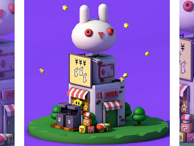 Rabbit house 3d c4d illustration rabbit