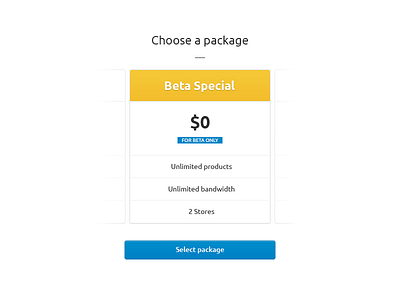 Choose a package beta design option package plan process sign up stage step ui web web design