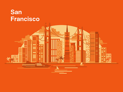 Startup Lithuania - San Francisco bridge buildings city clouds illustration landscape orange palm san francisco ship vector