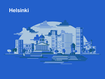 Startup Lithuania - Helsinki bridge buildings city clouds helsinki illustration landscape orange ship tree vector
