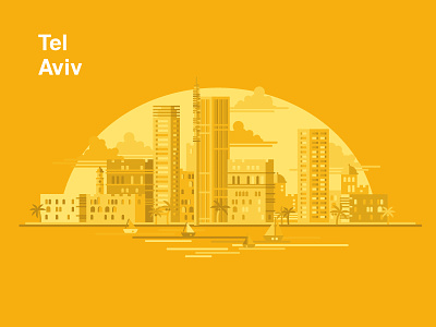 Startup Lithuania - Tel Aviv bridge buildings city clouds illustration landscape orange palm ship tel aviv vector