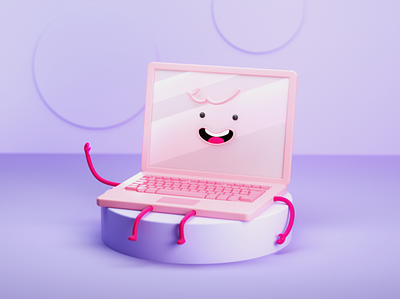Laptop character 3d c4d cgi character character design cinema 4d design friend guy illustration laptop pink purple render