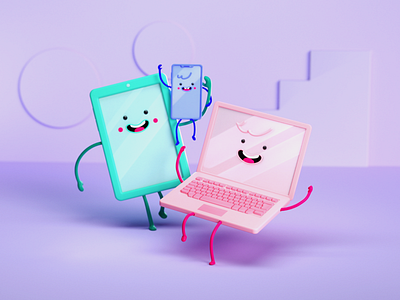 Family 3d 3d character c4d cgi character cinema 4d family illustration ipad iphone laptop macbook modelling octane purple render smartphone