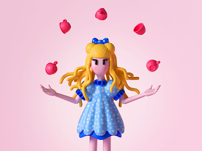 Alice 3d alice in wonderland blue c4d character cinema 4d cup cup of tea girl illustration modelling octane pink render woman