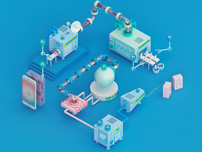 Factory 3d blue cgi cinema 4d illustration infographics iphone isometric machine render smartphone vray