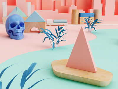 My little world detail cgi cinema 4d game kids plant render ship skull toy wood houses