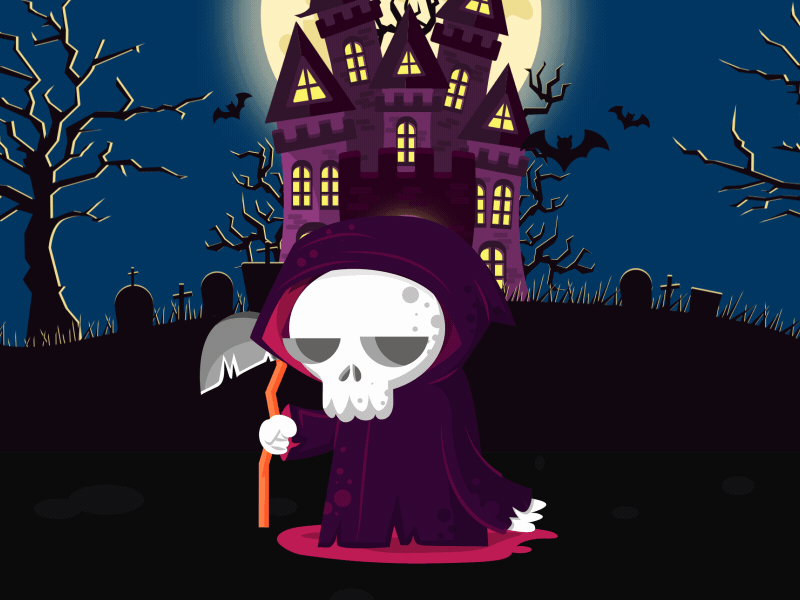 Happy Halloween animation bat cemetery fullmoon halloween illustration october realtime reaper skeleton skull