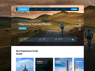 Adventure_Website adventure best branding landing page layout logo places travel typography ui pack uidesign vector world