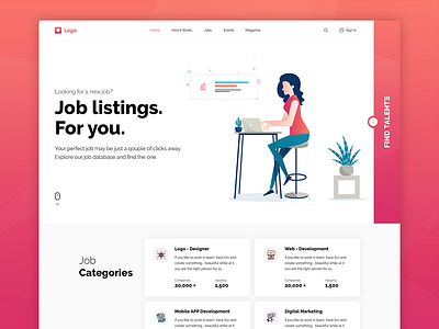 Job_Website branding cards categories colors find talents home icons illustration job job application job categories job seeker landing page listing logo talents ui uidesign