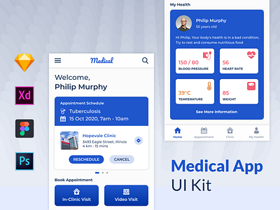 Medical App UI Kit app clinic doctor figma health hospital medical mobile psd sketch xd