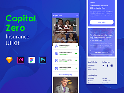 Capital Insurance UI Kit agency app broker figma insurance investment mobile psd sketch xd