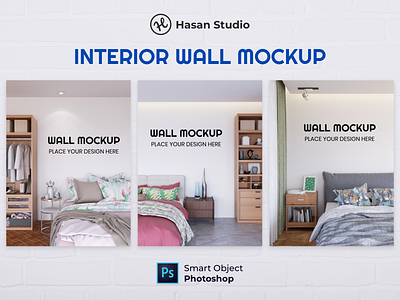 Interior Bedroom Wall Mockup Realistic 3d render ads branding mockup photoshop promotion psd realistic wall mockup wallpaper wallpaper mockup