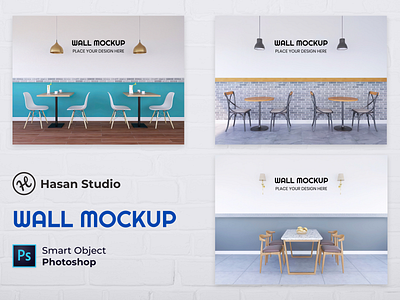 Interior Cafe Wall Mockup Collection 3d render ads branding mockup photoshop promotion psd realistic wall mockup wallpaper wallpaper mockup