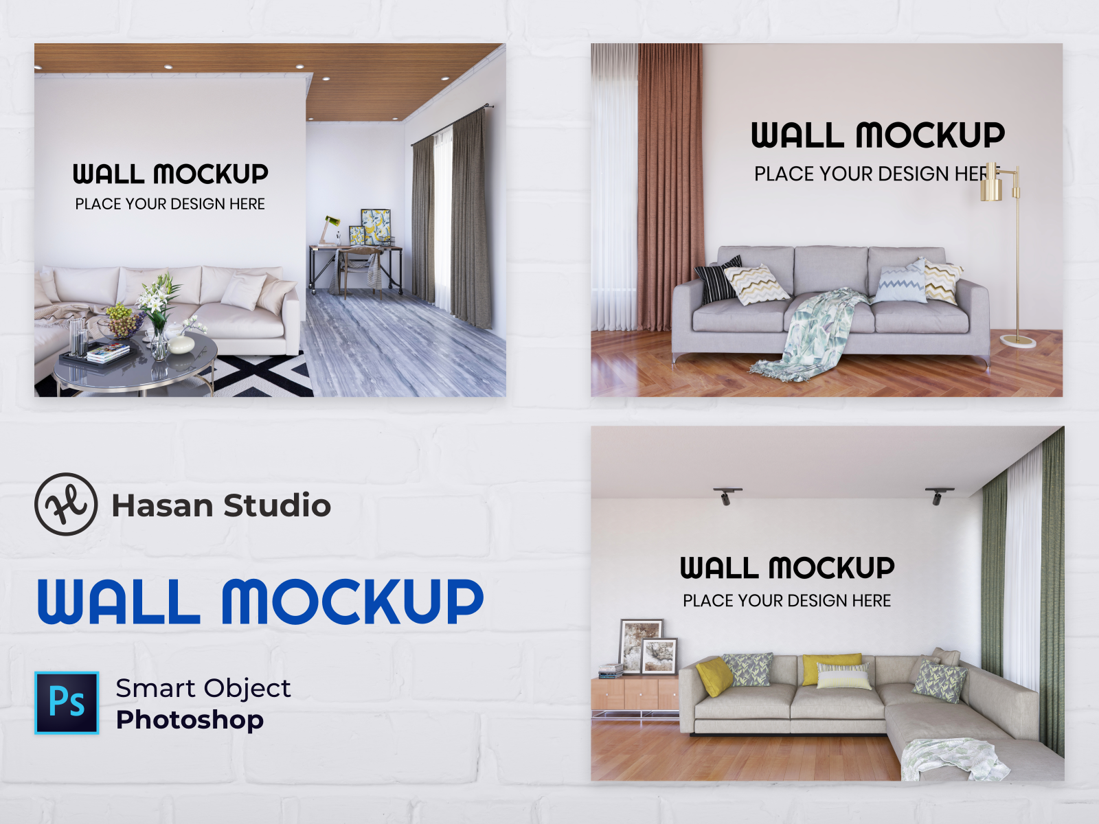 Living Room Wall Mockup Collection by Hasanul Fauzie on Dribbble