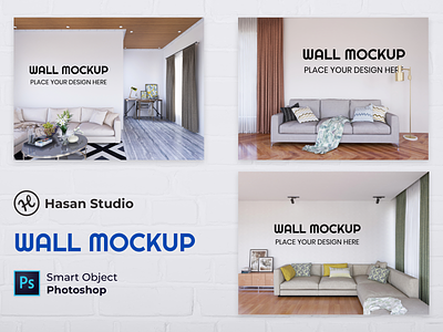 Living Room Wall Mockup Collection 3d render ads branding mockup photoshop promotion psd realistic wall mockup wallpaper wallpaper mockup