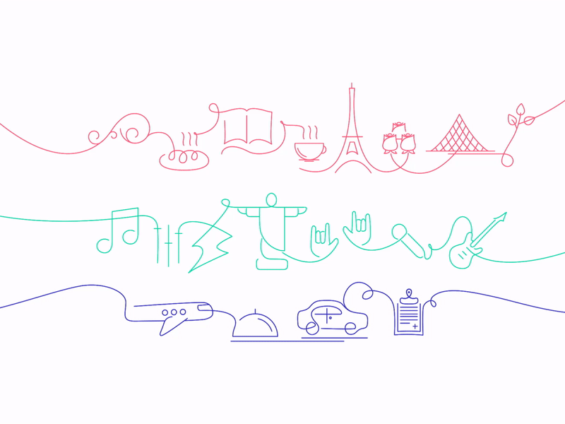 Travel Icons animated car coffee icons motion music paris plane rio rock travel