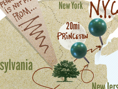 Locations relative to Newtown, Pennsylvania