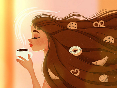 Girl with cup of coffee character coffee cookies girl sweets