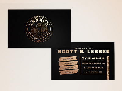 Business Card for Scott B. Lesser Custom Builder branding business card foil stamping graphic design print design typography