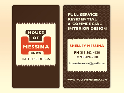 Business Card Design for House of Messina branding. business card graphic design print design typography