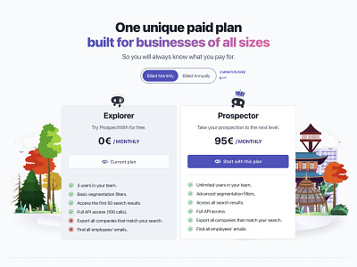 Pricing Page with Illustration illustration pricing pricing page pricing plan pricing plans ui