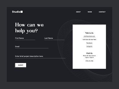 Dark Mode Contact Form User Interface For Studio ui web