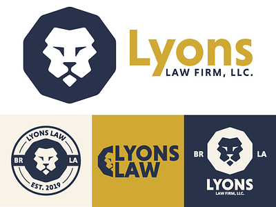 Lyons Law Firm Branding baton rouge brand brand identity branding illustration law law firm lawyer lion lion head lion logo logo louisiana sans serif vector
