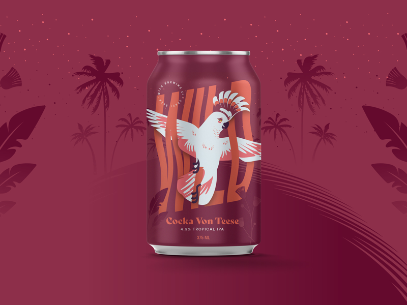 Wild Brewing Co. Cocka Von Teese tropical brewing wild tin bird cockatoo illustration label beer packaging