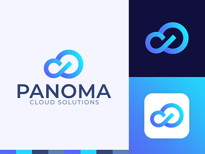 Panoma Logo Design bigdata blockchain branding cloud cloud logo consulting crypto cryptocurrency finance fintech hosting logo design marketing monogram network shield software tech technology