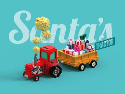 santa's tractor gifts santa smoke tractor trailer voxel art
