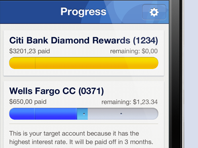 ReadyForZero iPhone App Progress Bars app feed financial iphone money numbers progress bars readyforzero ui