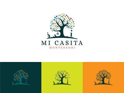 Mi Casita Montessori brand identity branding branding design childcare children colorful education geometic home house logo logodesign logotype playful logo sophisticated logo tree