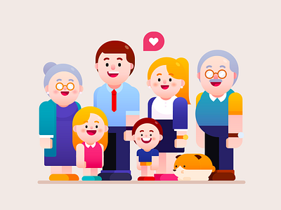 Lovely big family businessman character design family freepik grandparents graphic group happiness happy family happy life home illustration kids life mascot parents people vector visual design