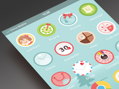 Kawaii Style china icons mobile pixel ui