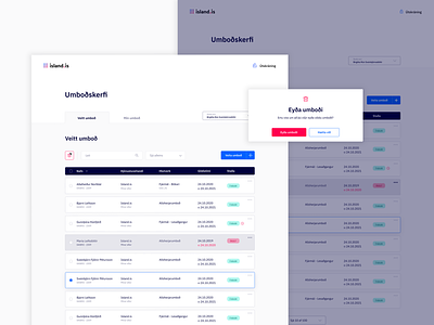 Island.is Commission system add button cards delete iceland information design mobile mobile ui mobiletable pill select status tab table tables