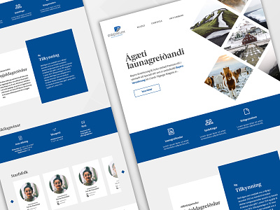 Landing page for an Icelandic pension fund banner blue cards contact cta diamonds employers iceland icon modern simple uidesign ux design white