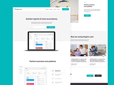 Landing Page for Huginn Care background beta blue diary iceland jokula landing page mockup patients product quotes report software solution startup try now ui ux uidesign