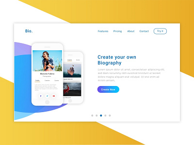 Bio Header apps biography header web design