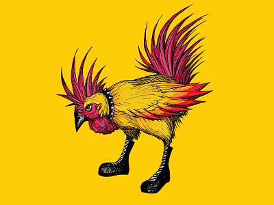 Punk Rooster boots digital painting feather illustration punk rock rooster subversive