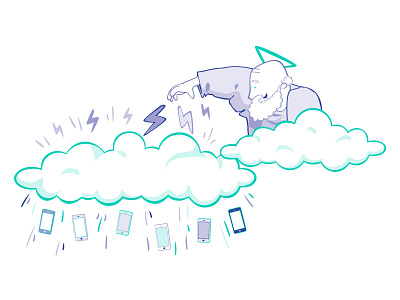 Playing God cloud god heaven illustration phone thunder vector