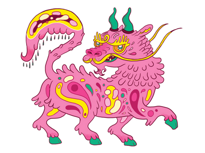 Qilin china dragon editorial illustration mythology pink qillin