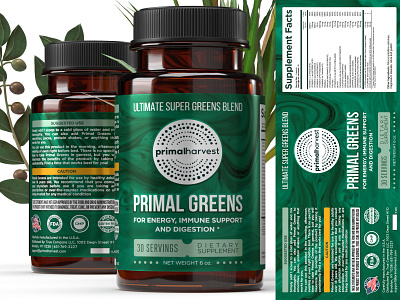 Package/label design for dietary supplement bottle branding design label package typography