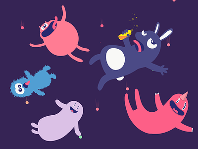 Falling into the new year monsters fun illustration monsters zero gravity