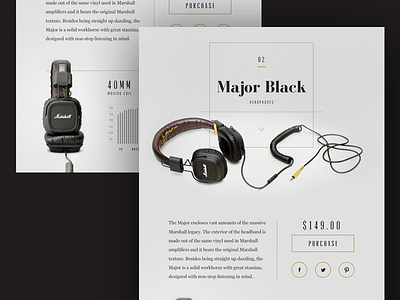 Marshall Major Black Headphones Design Concept clean data flat graph grid layout marketing mockup typography ui web