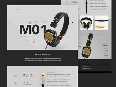 Vain Sound Model One Product Page clean data flat graph grid layout marketing mockup typography ui web