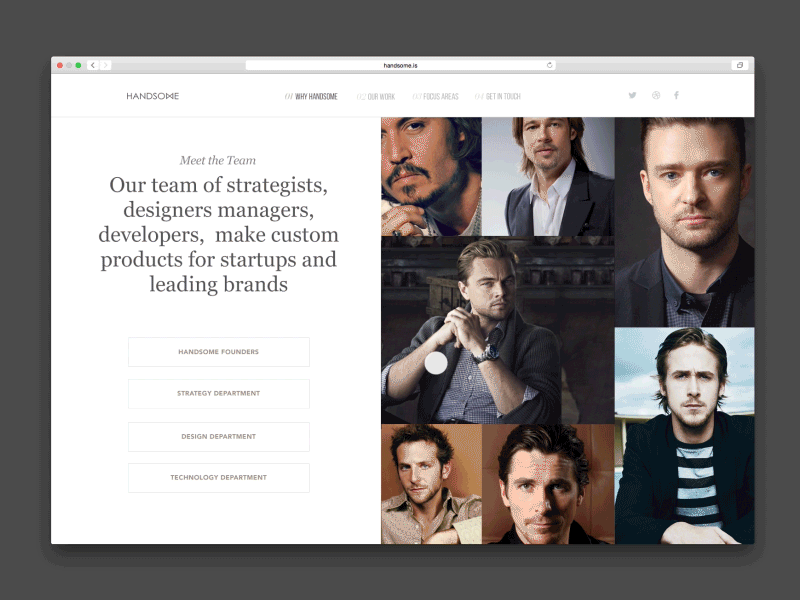 Handsome Site Team Page ui ios layout mockup grid graph interaction quartz origami animation